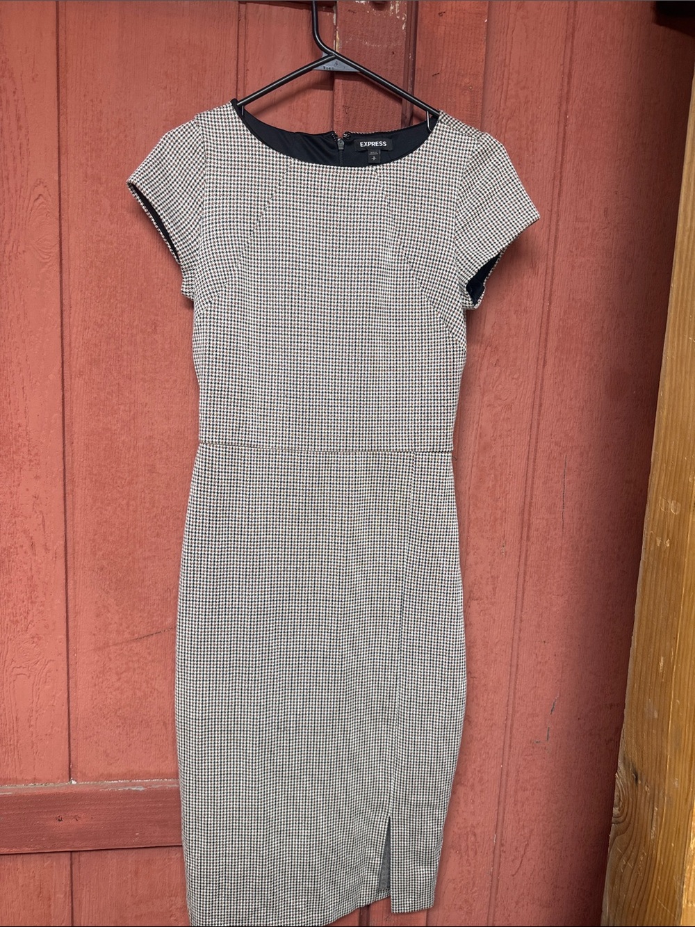 Express Black and White Houndstooth Midi Sheath Dress